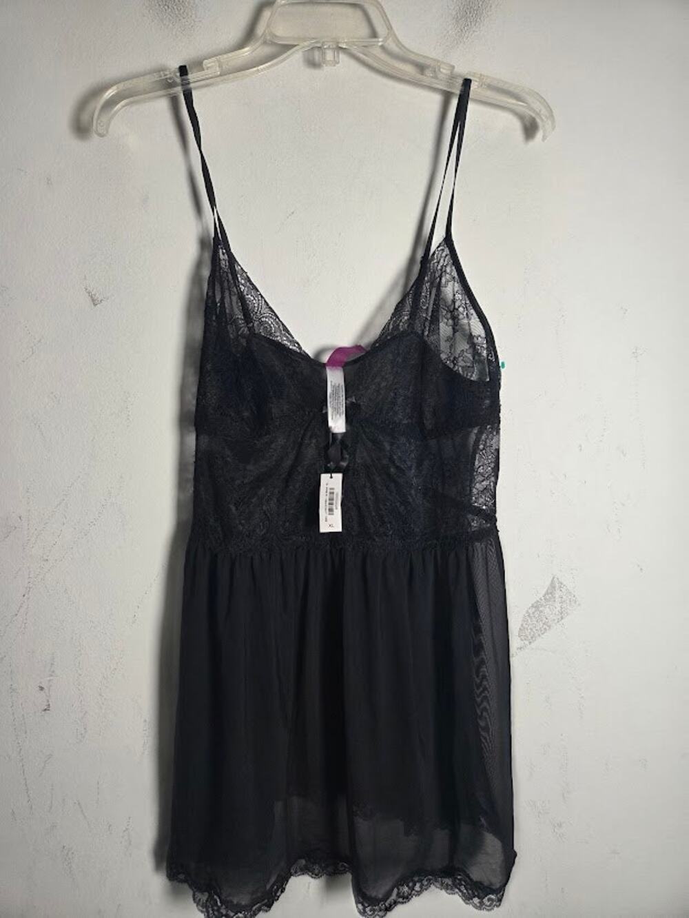 NWT Adore Me "Yolandi" Black Lace & Stain Babydoll Lingerie Slip size XL